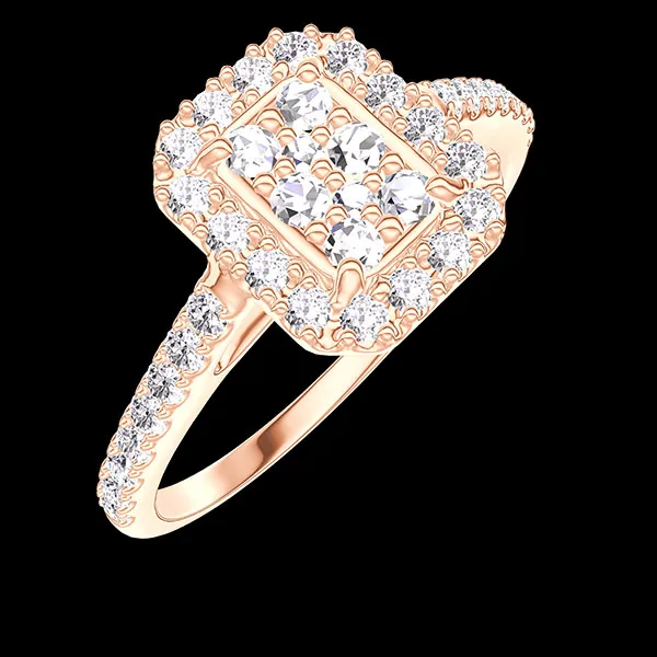 « L'Atelier » Nº182255 - Ring Roségold 750/-(18Kt) - Pavé aus natürlichen Diamanten Rechteckig entsprechend 0.5 - Halo Diamant - Fassung Diamant