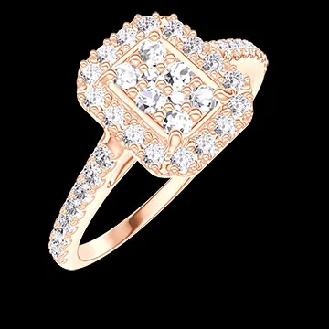 « L'Atelier » Nº182255 - Bague Or rose 18 carats - Cluster de diamants naturels Rectangle équivalent 0.5 - Halo Diamant - Sertissage Diamant