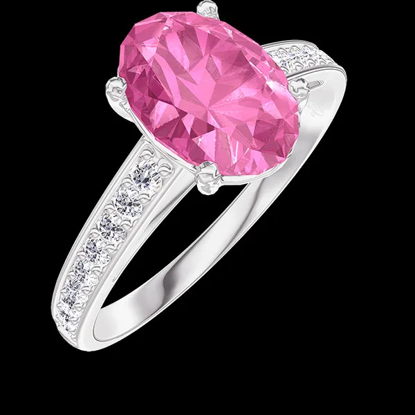 « L'Atelier » Nº184401 - Ring White gold 18 carats - Pink Sapphire Oval 1 Carats - Setting Diamond white