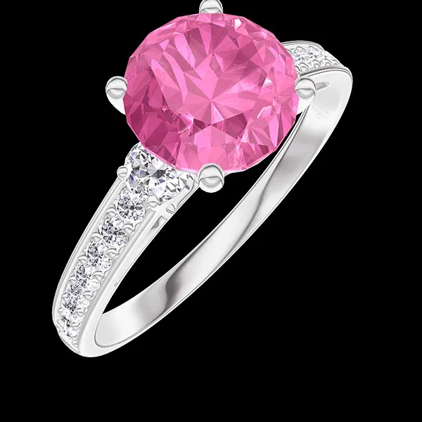 « L'Atelier » Nº184681 - Ring Weißgold 750/-(18Kt) - Rosa Saphir rund 1 Karat - Seitliche Steine Diamant - Fassung Diamant
