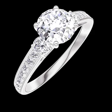 « L'Atelier » Nº184827 - Pierścionek Białe złoto 750 - Diament laboratoryjny okrągły 0.7 karat - Kamienie boczne Diament laboratoryjny - Oprawa Diament laboratoryjny