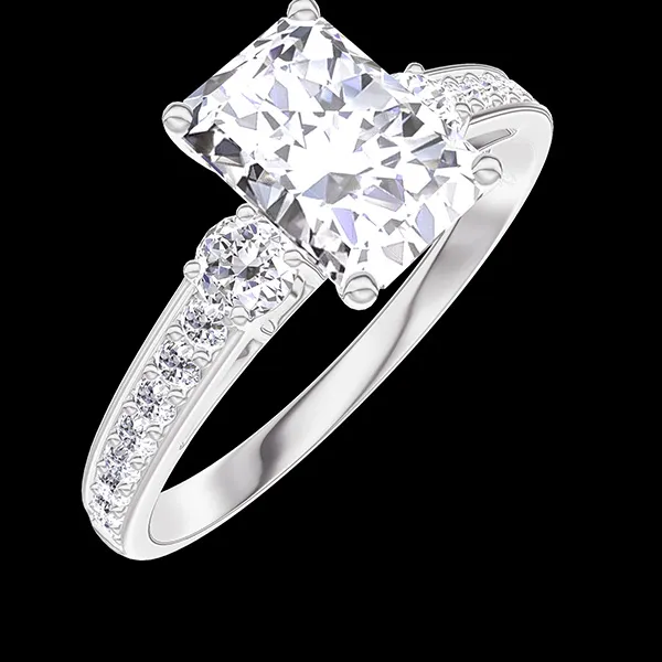 « L'Atelier » Nº185028 - Ring Witgoud 9 karaat - Laboratorium diamant Rechthoekig 0.7 Karaat - Aanleunende edelstenen Laboratorium diamant - Setting Laboratorium diamant