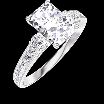 « L'Atelier » Nº185028 - Inel Aur alb 9 carate - Diamante de laborator Smarald 0.7 carate - Pietre laterale Diamante de laborator - Încrustare Diamante de laborator