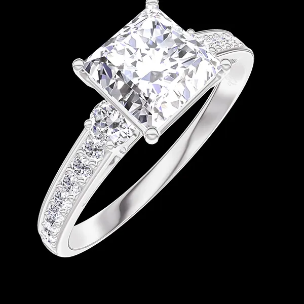 « L'Atelier » Nº187327 - Pierścionek Białe złoto 750 - Diament laboratoryjny „Księżniczka” 1 karat - Kamienie boczne Diament laboratoryjny - Oprawa Diament laboratoryjny