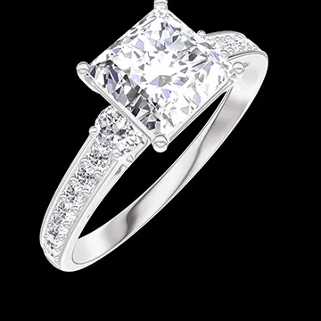 « L'Atelier » Nº187327 - Inel Aur alb 18 carate - Diamante de laborator Princess 1 carate - Pietre laterale Diamante de laborator - Încrustare Diamante de laborator