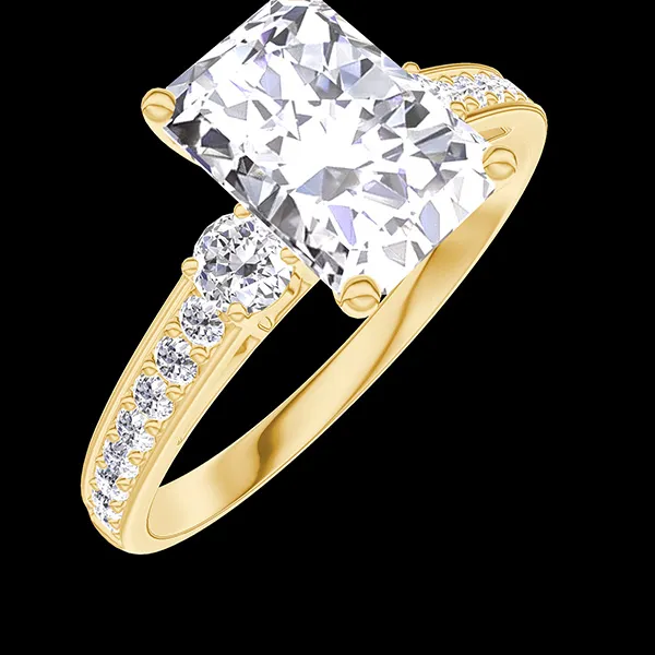 « L'Atelier » Nº187425 - Ring Geelgoud 18 karaat - Laboratorium diamant Rechthoekig 1 Karaat - Aanleunende edelstenen Laboratorium diamant - Setting Laboratorium diamant