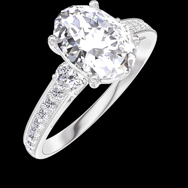 « L'Atelier » Nº187527 - Bague Or blanc 18 carats - Diamant synthétique Ovale 1 carat - Pierres de côté Diamant synthétique - Sertissage Diamant synthétique