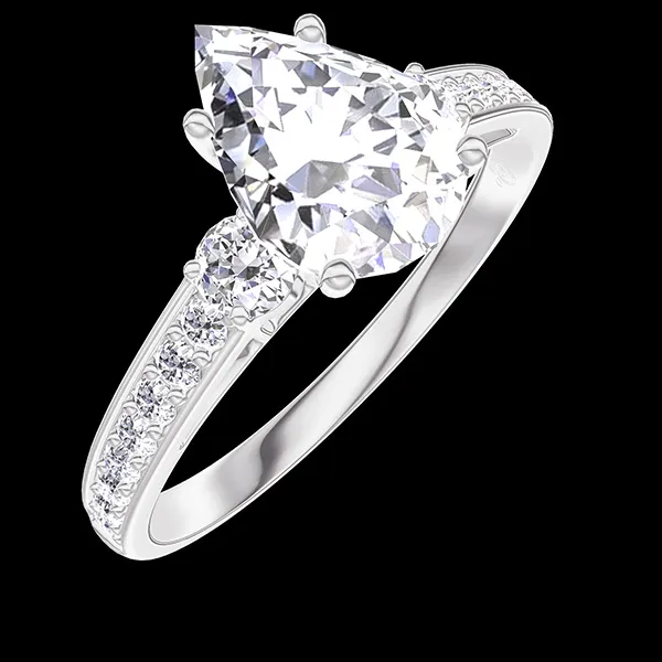 « L'Atelier » Nº187627 - Ring Witgoud 18 karaat - Laboratorium diamant Peer 1 Karaat - Aanleunende edelstenen Laboratorium diamant - Setting Laboratorium diamant