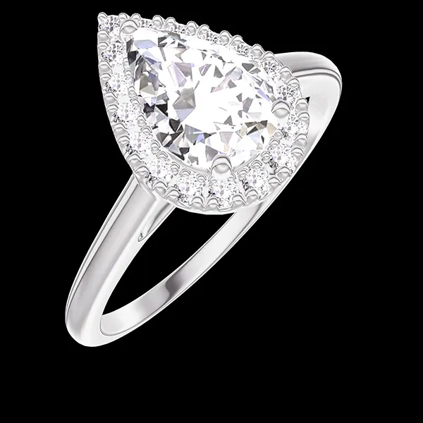 « L'Atelier » Nº190196 - Ring White gold 9 carats - Laboratory Diamond Pear 0.5 Carats - Halo Laboratory Diamond