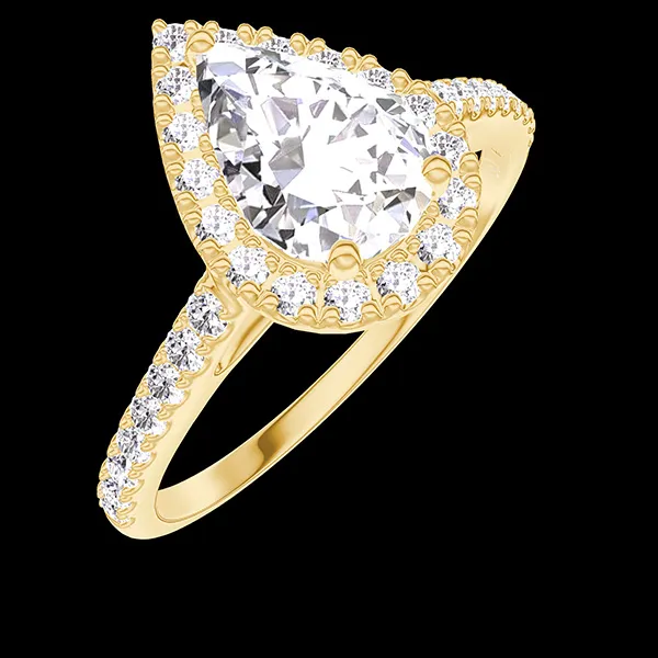« L'Atelier » Nº190197 - Ring Geelgoud 18 karaat - Laboratorium diamant Peer 0.5 Karaat - Halo Laboratorium diamant - Setting Laboratorium diamant