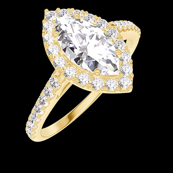 « L'Atelier » Nº190245 - Anillo Oro amarillo 18 quilates - Diamante de laboratorio Marquesa 0.5 quilates - Halo Diamante de laboratorio - Engastado Diamante de laboratorio
