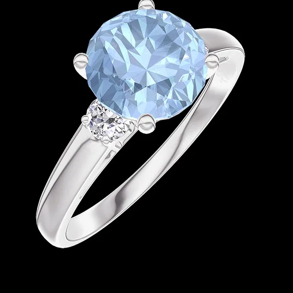 « L'Atelier » Nº199136 - Ring Witgoud 9 karaat - Blauwe topaas rond 1 Karaat - Aanleunende edelstenen Diamant