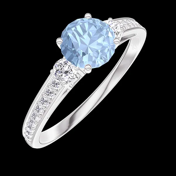 « L'Atelier » Nº208500 - Bague Or blanc 9 carats - Topaze bleue Rond 0.5 carat - Pierres de côté Diamant - Sertissage Diamant