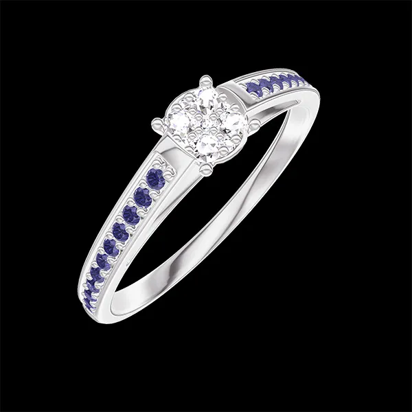 « L'Atelier » No. 209615 - Ring White gold 18 carats - Cluster of natural diamonds round equivalent 0.5 - Setting Blue Sapphire