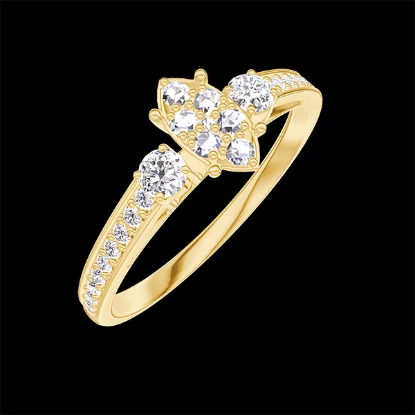 « L'Atelier » Nº210126 - Bague Or jaune 9 carats - Cluster de diamants naturels Marquise équivalent 0.5 - Pierres de côté Diamant - Sertissage Diamant