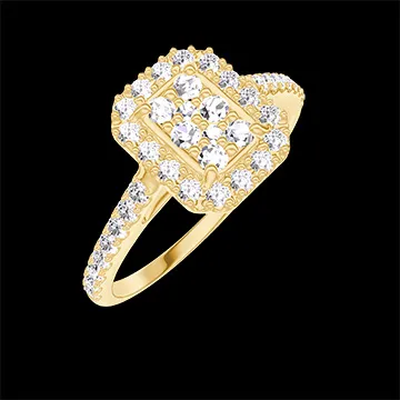 « L'Atelier » Nº211501 - Ring Yellow gold 18 carats - Cluster of natural diamonds Baguette equivalent 0.5 - Halo Diamond white - Setting Diamond white