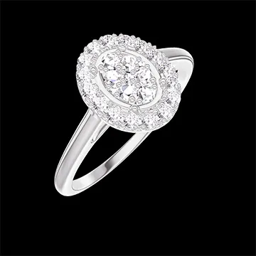« L'Atelier » Nº211547 - Ring White gold 18 carats - Cluster of natural diamonds Oval equivalent 0.5 - Halo Diamond white