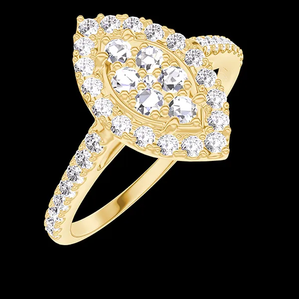 « L'Atelier » Nº211645 - Ring Gelbgold 750/-(18Kt) - Pavé aus natürlichen Diamanten Marquise entsprechend 0.5 - Halo Diamant - Fassung Diamant