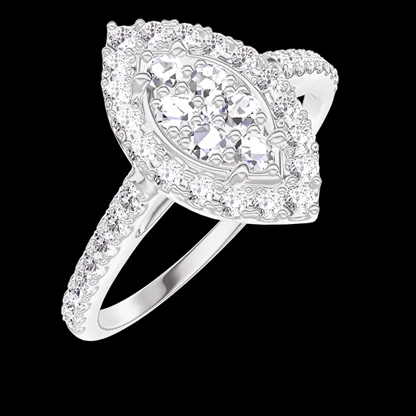 « L'Atelier » Nº211647 - Bague Or blanc 18 carats - Cluster de diamants naturels Marquise équivalent 0.5 - Halo Diamant - Sertissage Diamant