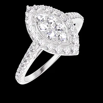 « L'Atelier » Nº211647 - Anillo Oro blanco 18 quilates - Conjunto de diamantes naturales Marquesa equivalente 0.5 - Halo Diamante - Engastado Diamante