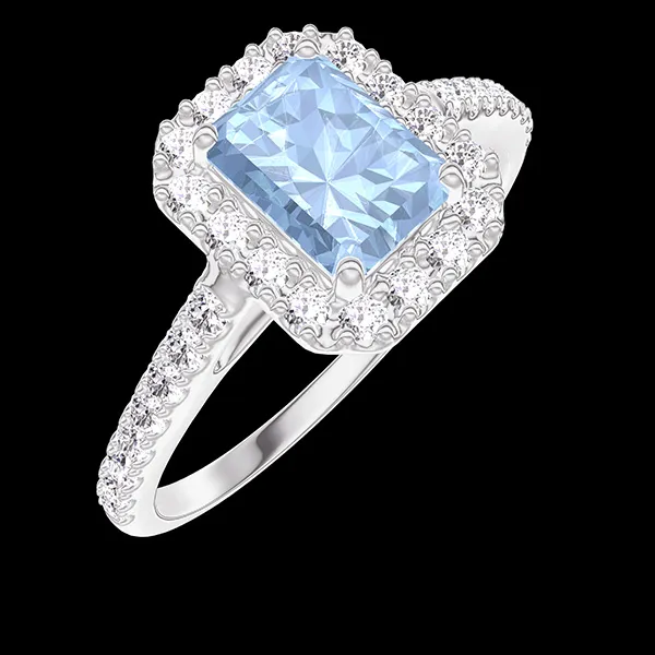 « L'Atelier » Nº211918 - Anillo Oro blanco 18 quilates - Topacio azul Rectángulo 0.5 quilates - Halo Diamante - Engastado Diamante