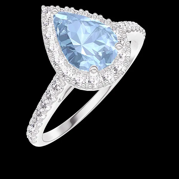 « L'Atelier » Nº212014 - Anillo Oro blanco 18 quilates - Topacio azul Pera 0.5 quilates - Halo Diamante - Engastado Diamante