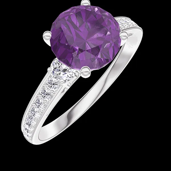 « L'Atelier » Nº216469 - Anello Oro bianco 18 carati - Ametista Rotonda 1 Carati - Pietre laterali Diamante - Incastonatura Diamante