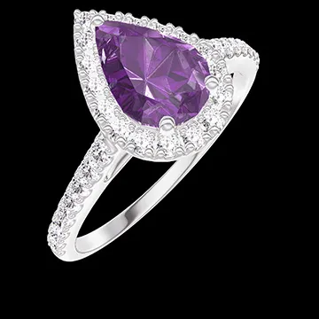 « L'Atelier » Nº218495 - Anillo Oro blanco 9 quilates - Amatista Pera 0.5 quilates - Halo Diamante - Engastado Diamante