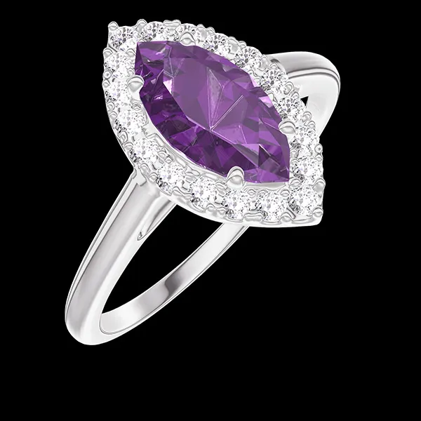 « L'Atelier » Nº218539 - Bague Or blanc 9 carats - Améthyste Marquise 0.5 carat - Halo Diamant