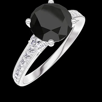 « L'Atelier » Nº222949 - Anello Oro bianco 18 carati - Diamante nero Rotonda 1 Carati - Pietre laterali Diamante - Incastonatura Diamante