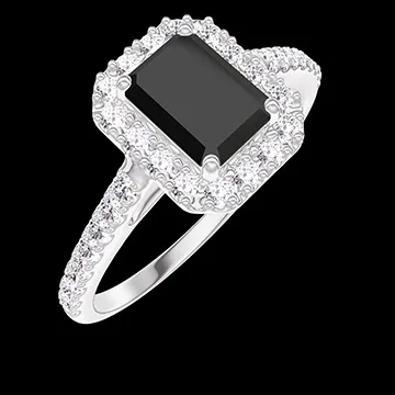 « L'Atelier » Nº224878 - Ring Weißgold 750/-(18Kt) - Schwarzer Diamant Rechteckig 0.5 Karat - Halo Diamant - Fassung Diamant