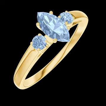 « L'Atelier » Nº271678 - Bague Or jaune 9 carats - Topaze bleue Marquise 0.3 carat - Pierres de côté Topaze bleue