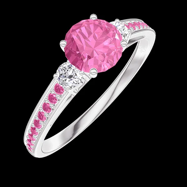 « L'Atelier » Nº312296 - Anillo Oro blanco 9 quilates - Zafiro rosa redondo 0.5 quilates - Piedras laterales Diamante - Engastado Zafiro rosa