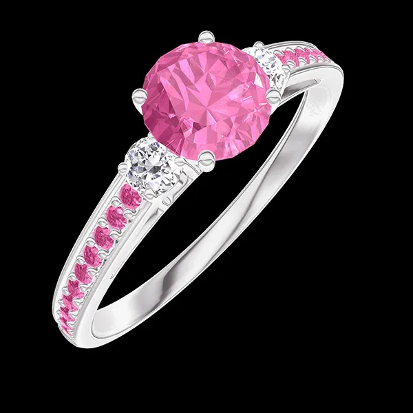 « L'Atelier » Nº312297 - Inel Aur alb 18 carate - Safir roz rotund 0.5 carate - Pietre laterale Diamant - Încrustare Safir roz