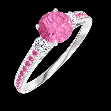 « L'Atelier » Nº312297 - Anillo Oro blanco 18 quilates - Zafiro rosa redondo 0.5 quilates - Piedras laterales Diamante - Engastado Zafiro rosa