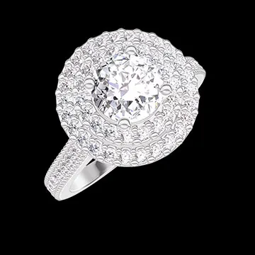 « L'Atelier » Nº402030 - Ring Witgoud 18 karaat - Diamant rond 0.5 Karaat - Halo Diamant - Setting Diamant