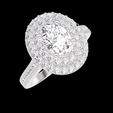 « L'Atelier » Nº402462 - Ring Witgoud 18 karaat - Diamant Ovaal 0.5 Karaat - Halo Diamant - Setting Diamant