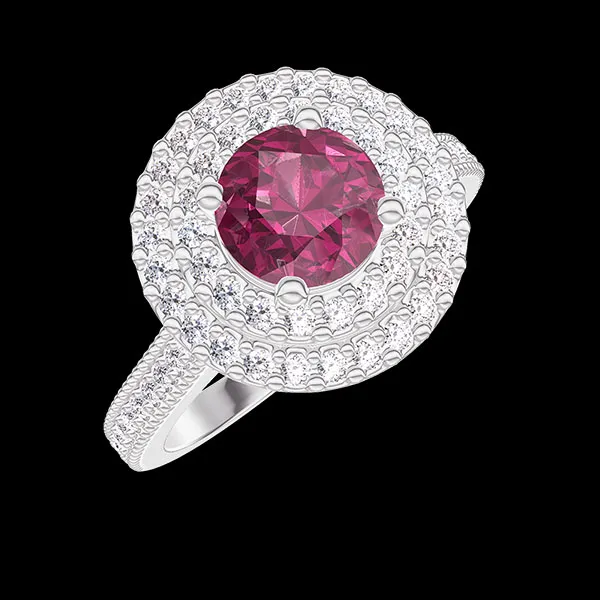 « L'Atelier » Nº403620 - Ring White gold 18 carats - Ruby round 0.5 Carats - Halo Diamond white - Setting Diamond white