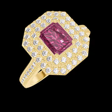 « L'Atelier » Nº404348 - Anillo Oro amarillo 18 quilates - Rubí Rectángulo 0.5 quilates - Halo Diamante - Engastado Diamante