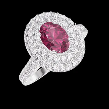 « L'Atelier » Nº404398 - Anillo Oro blanco 18 quilates - Rubí Ovalo 0.5 quilates - Halo Diamante - Engastado Diamante
