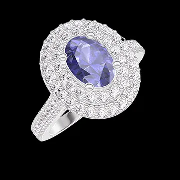 « L'Atelier » Nº405262 - Anello Oro bianco 18 carati - Zaffiro blu Ovale 0.5 Carati - Halo Diamante - Incastonatura Diamante
