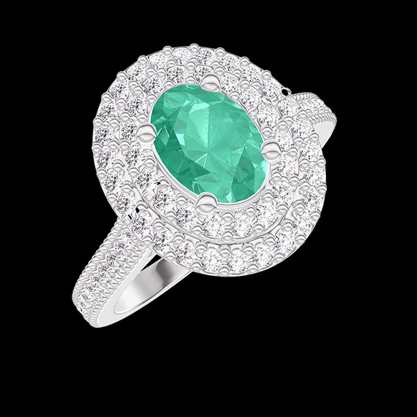 « L'Atelier » Nº406103 - Ring White gold 18 carats - Emerald Oval 0.5 Carats - Halo Diamond white - Setting Diamond white