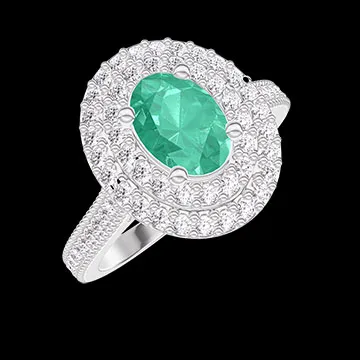 « L'Atelier » Nº406103 - Anillo Oro blanco 18 quilates - Esmeralda Ovalo 0.5 quilates - Halo Diamante - Engastado Diamante