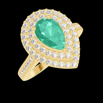 « L'Atelier » Nº406245 - Bague Or jaune 18 carats - Émeraude Poire 0.5 carat - Halo Diamant - Sertissage Diamant