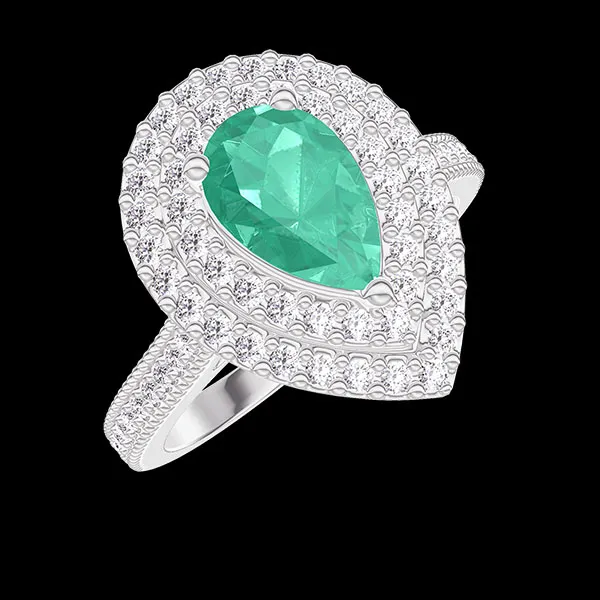 « L'Atelier » Nº406247 - Anillo Oro blanco 18 quilates - Esmeralda Pera 0.5 quilates - Halo Diamante - Engastado Diamante