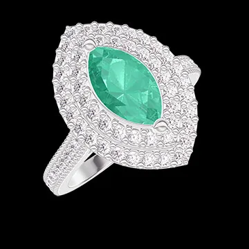 « L'Atelier » Nº406511 - Anillo Oro blanco 18 quilates - Esmeralda Marquesa 0.5 quilates - Halo Diamante - Engastado Diamante