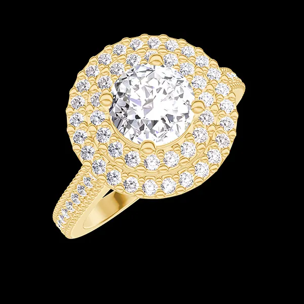« L'Atelier » Nº406937 - Ring Gelbgold 750/-(18Kt) - Labordiamant rund 0.5 Karat - Halo Labordiamant - Fassung Labordiamant