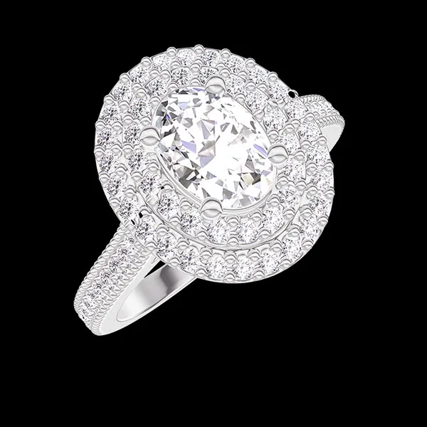 « L'Atelier » Nº406992 - Ring White gold 18 carats - Laboratory Diamond Oval 0.5 Carats - Halo Laboratory Diamond - Setting Laboratory Diamond