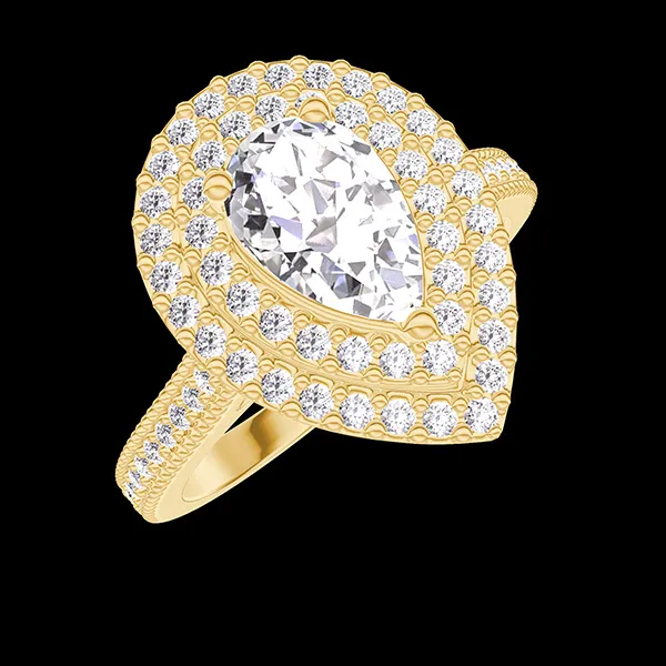 « L'Atelier » Nº407110 - Bague Or jaune 18 carats - Diamant synthétique Poire 0.5 carat - Halo Diamant synthétique - Sertissage Diamant synthétique