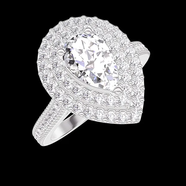 « L'Atelier » Nº407112 - Bague Or blanc 18 carats - Diamant synthétique Poire 0.5 carat - Halo Diamant synthétique - Sertissage Diamant synthétique